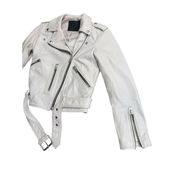 All Saints Off-White Leather Moto Jacket - Picture 4 of 13